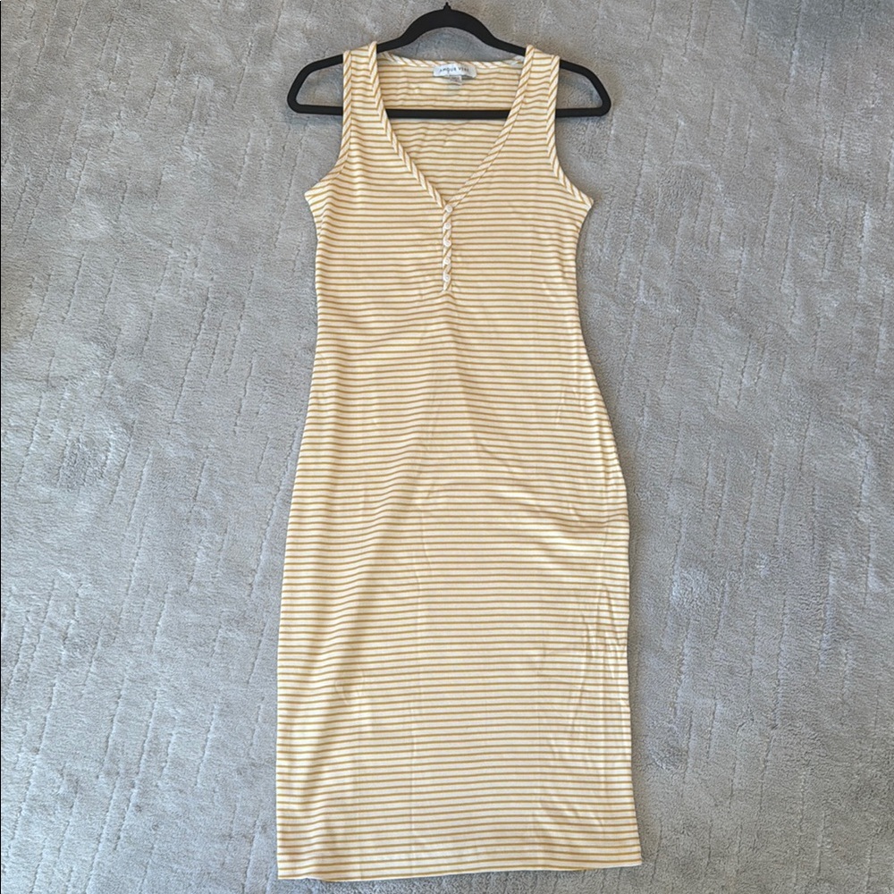 Amour vert Sleeveless Yellow Stripe Midi Dress